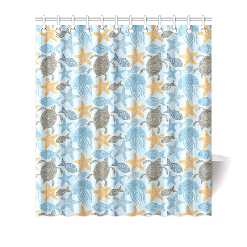 Polynesian Jellyfish Turtle Print Shower Curtain