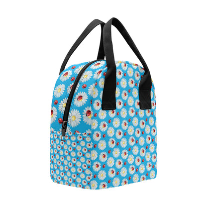 Ladybug with Daisy Themed Print Pattern Insulated Lunch Bag