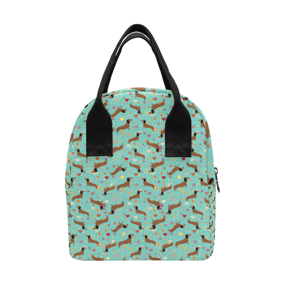 Dachshund with Floral Print Pattern Insulated Lunch Bag
