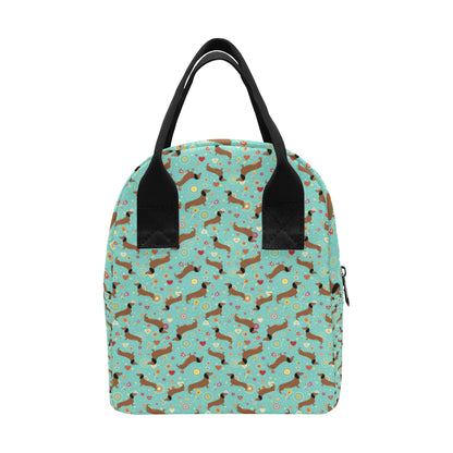 Dachshund with Floral Print Pattern Insulated Lunch Bag