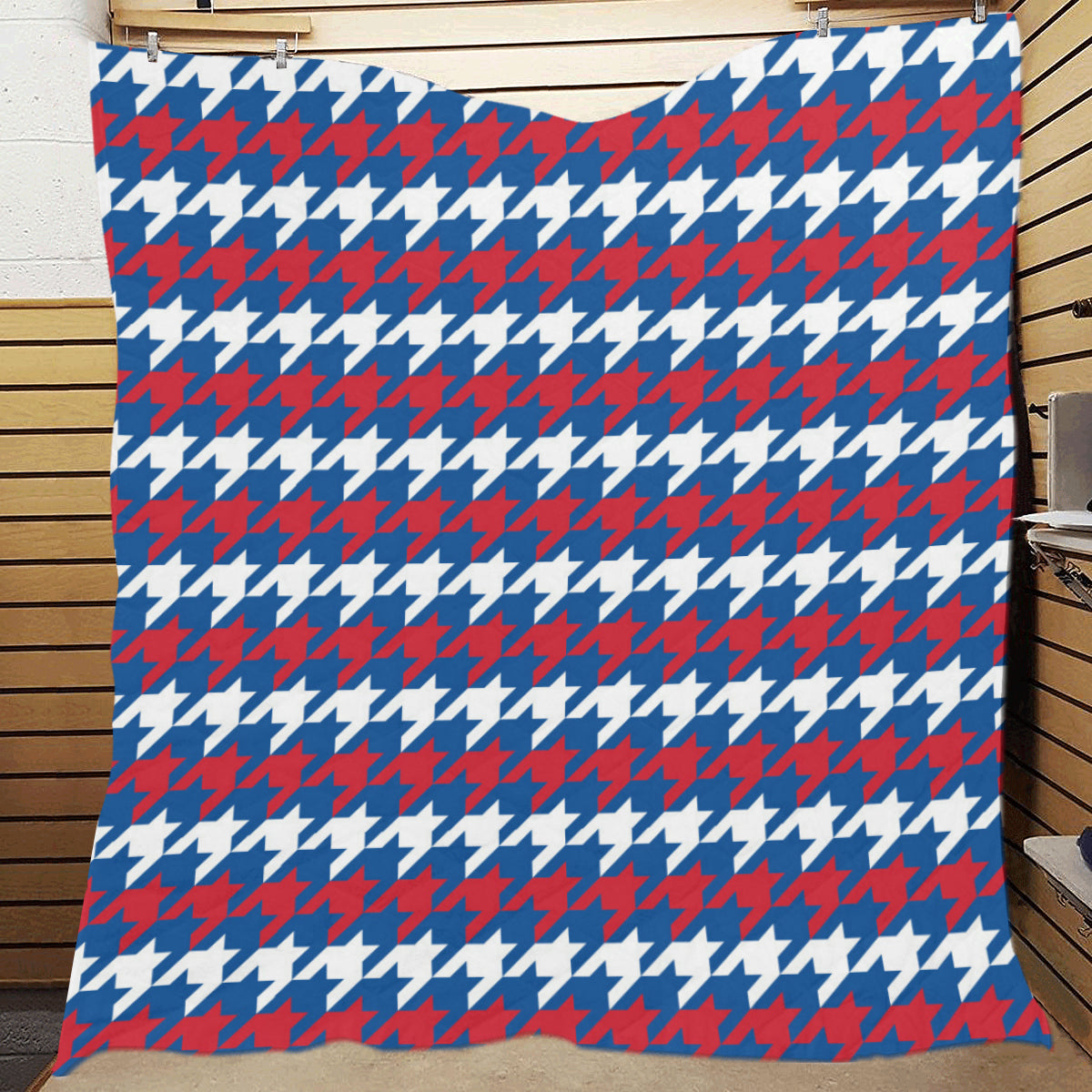 Patriotic Houndstooth Pattern Print Design A02 Premium Quilt