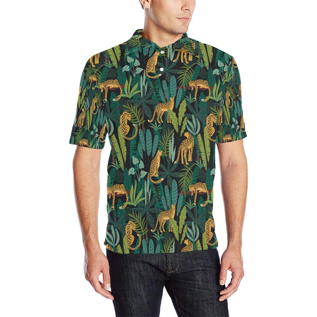Jaguar Jungle Pattern Print Design 03 Men Polo Shirt