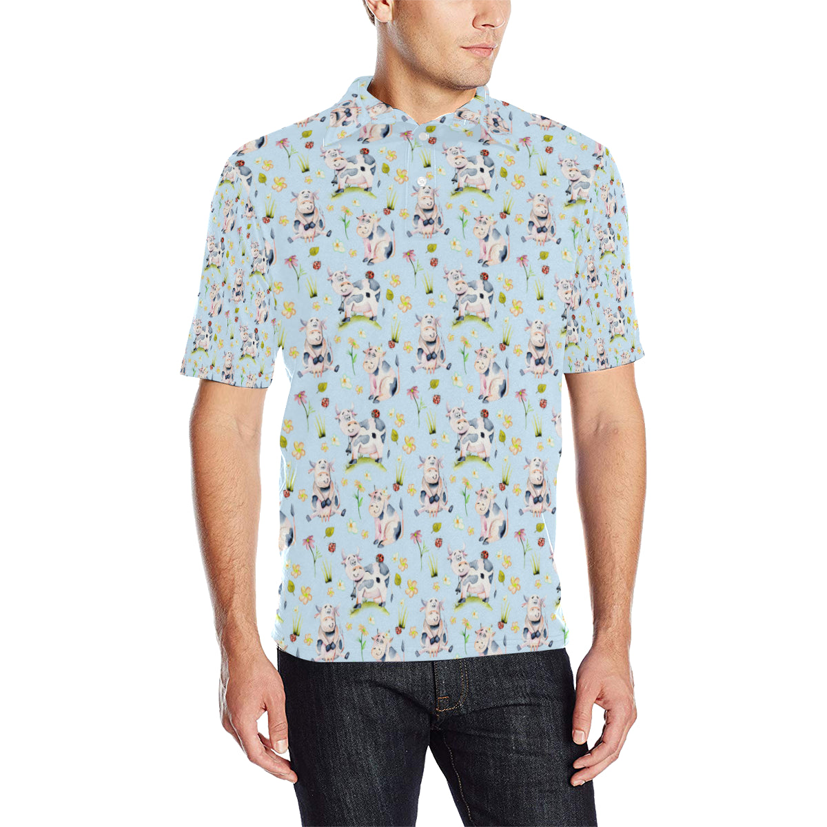 Cow Happy Pattern Print Design 05 Men Polo Shirt