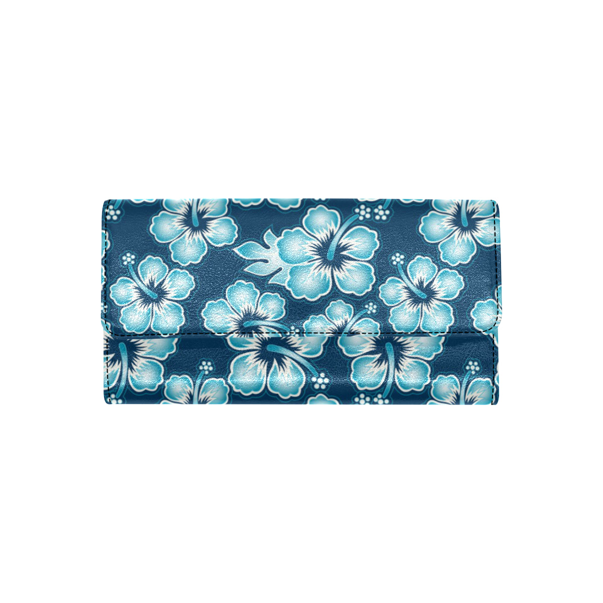 Blue Hibiscus Pattern Print Design HB011 Women's Trifold Wallet