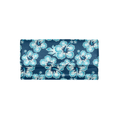 Blue Hibiscus Pattern Print Design HB011 Women's Trifold Wallet