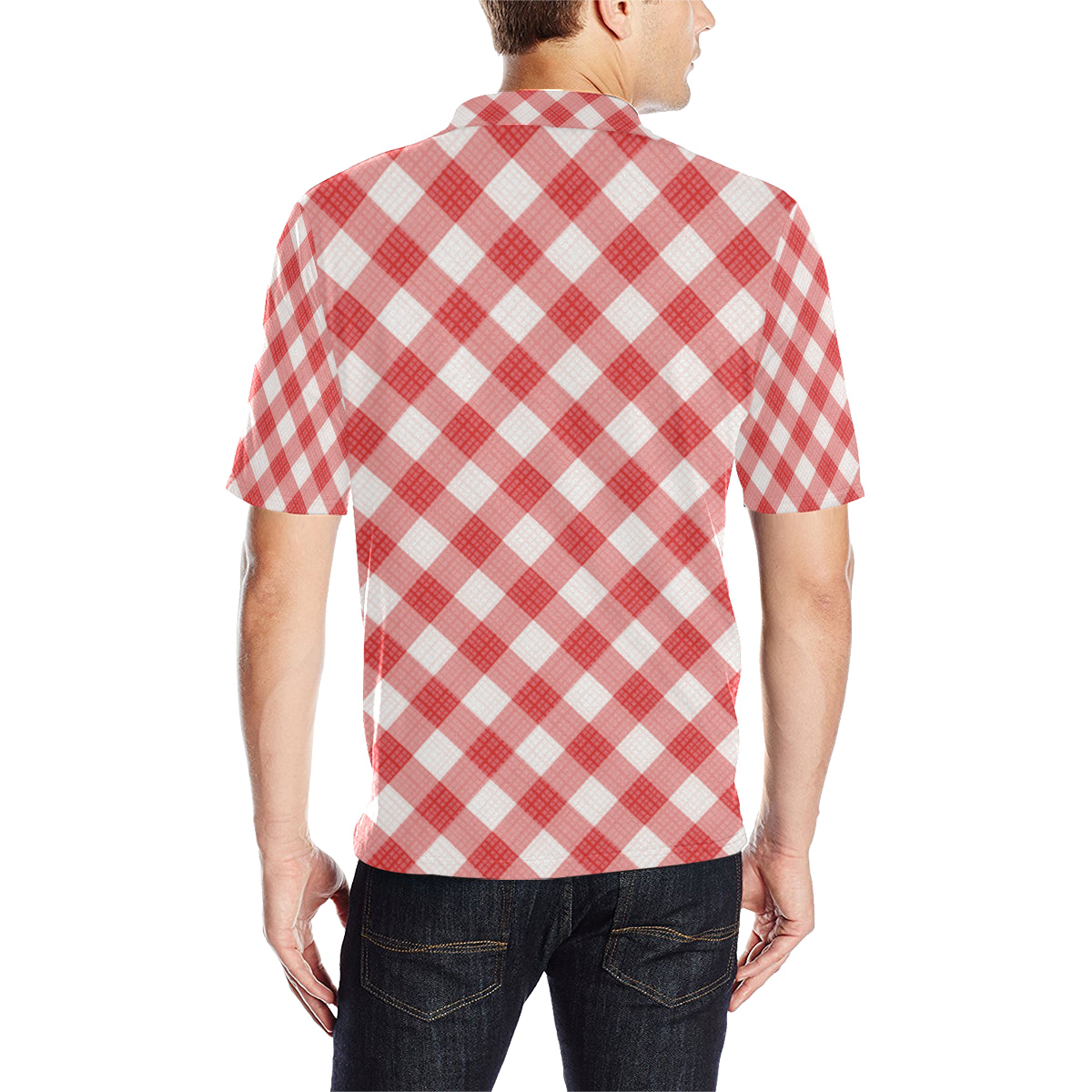 Gingham Red Pattern Print Design 01 Men Polo Shirt