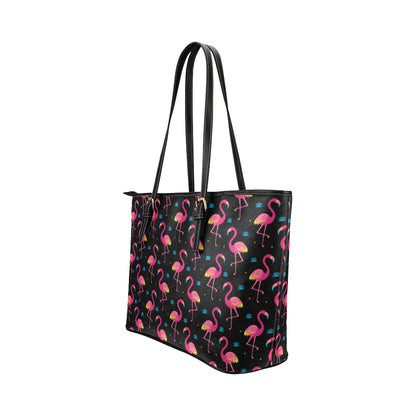 Flamingo Pink Neon Print Pattern Leather Tote Bag