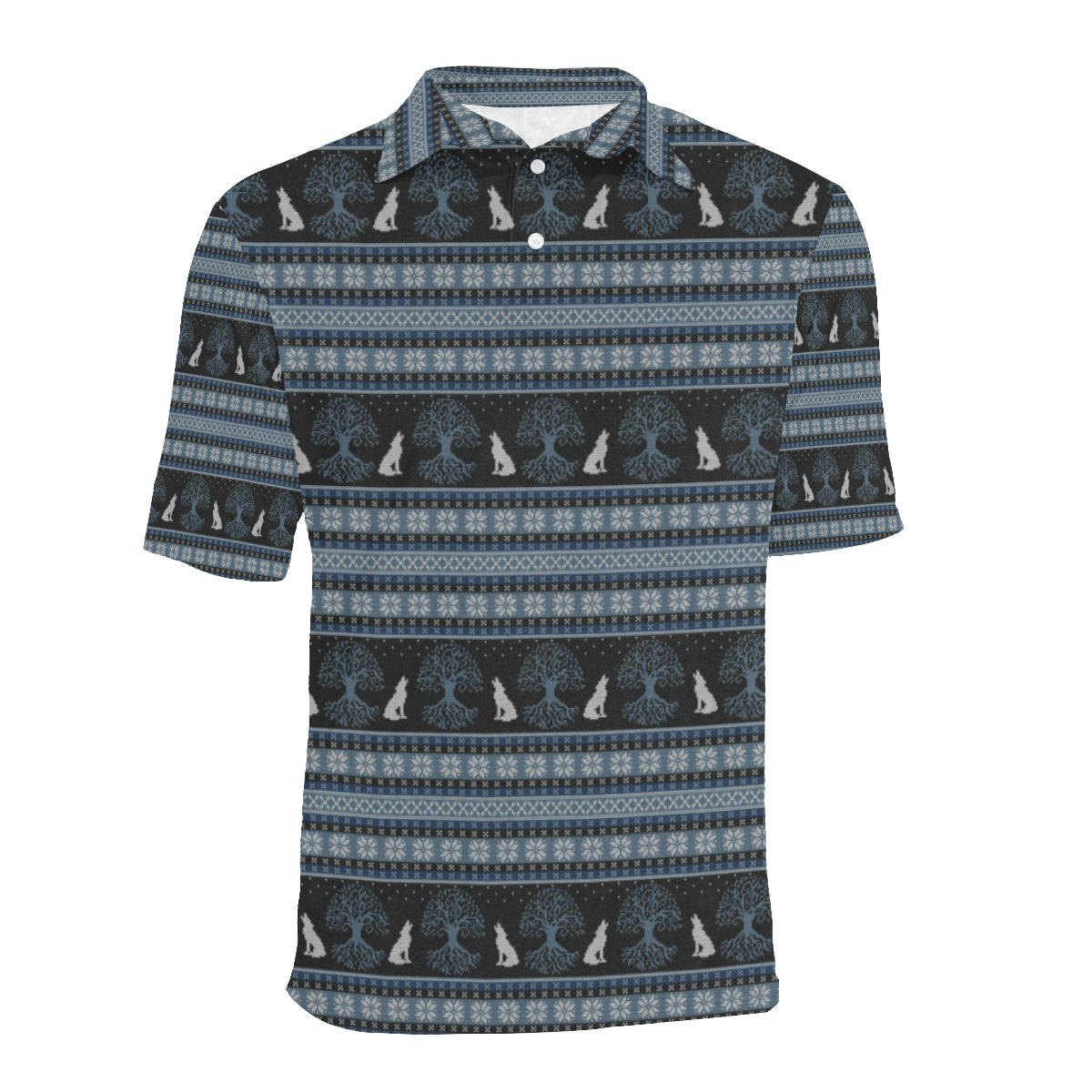Wolf Tree of Life Knit Design Print Men Polo Shirt