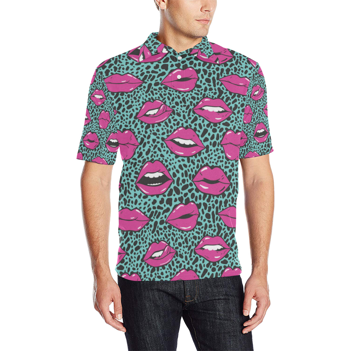 Lip Pattern Print Design 04 Men Polo Shirt