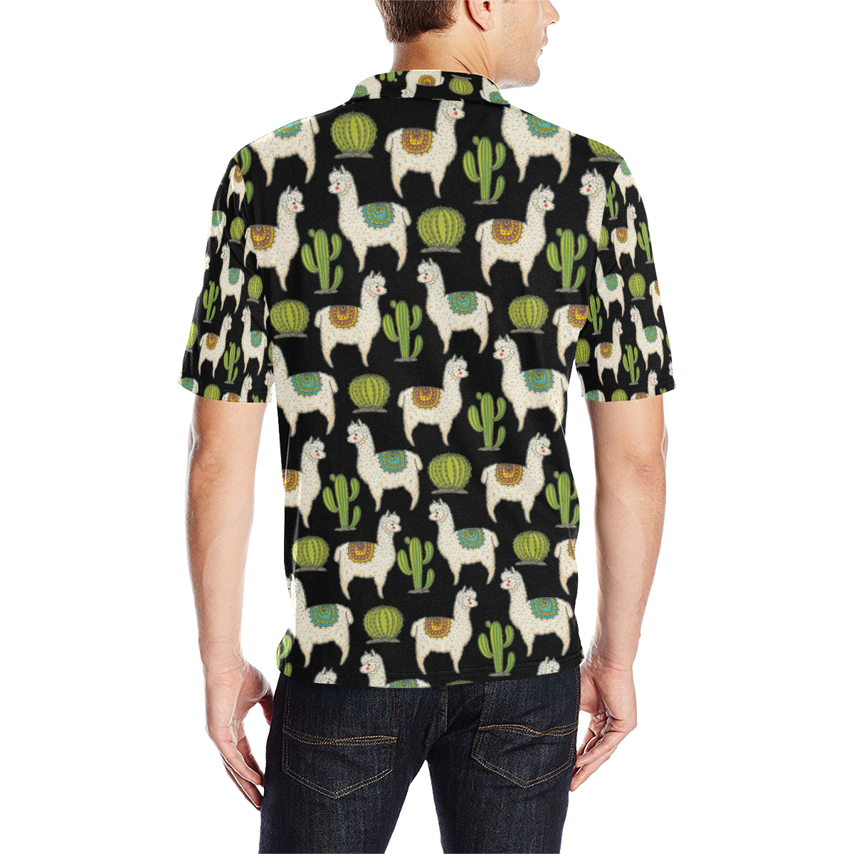 Alpaca Cactus Pattern Print Design 07 Men Polo Shirt
