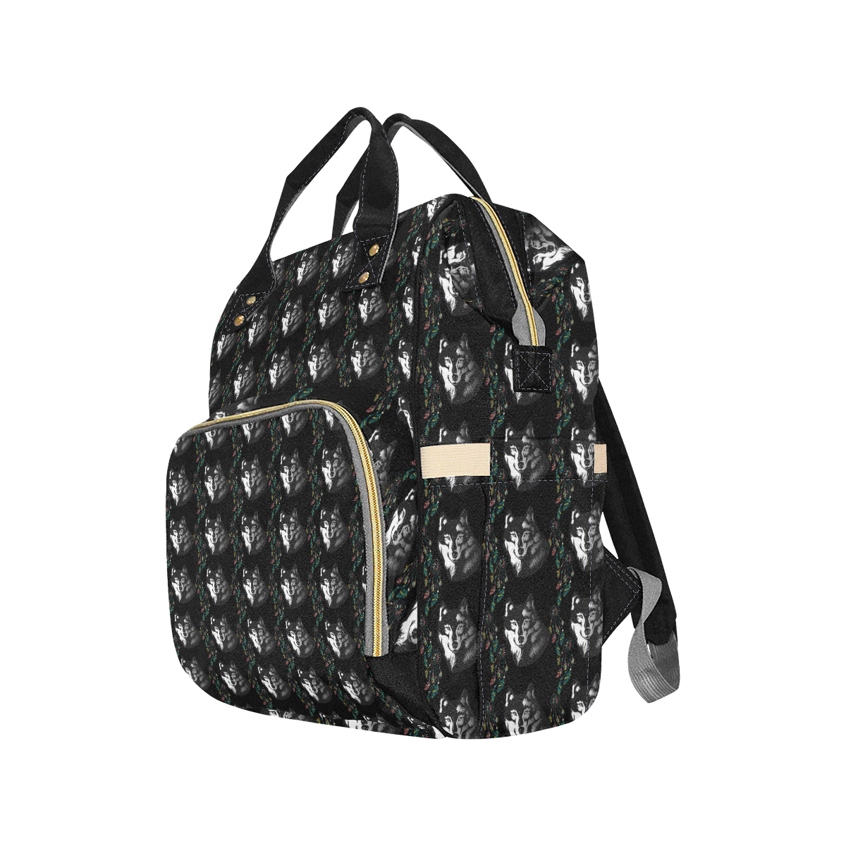 Wolf Black Dream Catcher Design Print Diaper Bag Backpack