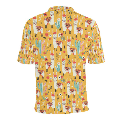 Llama Cute Themed Print Men Polo Shirt