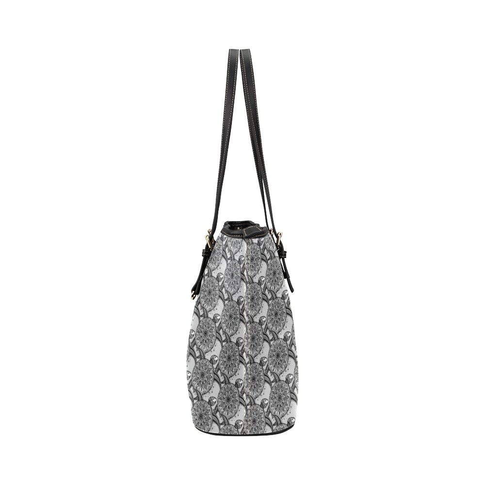 Tribal Turtle Polynesian Themed Print Leather Tote Bag