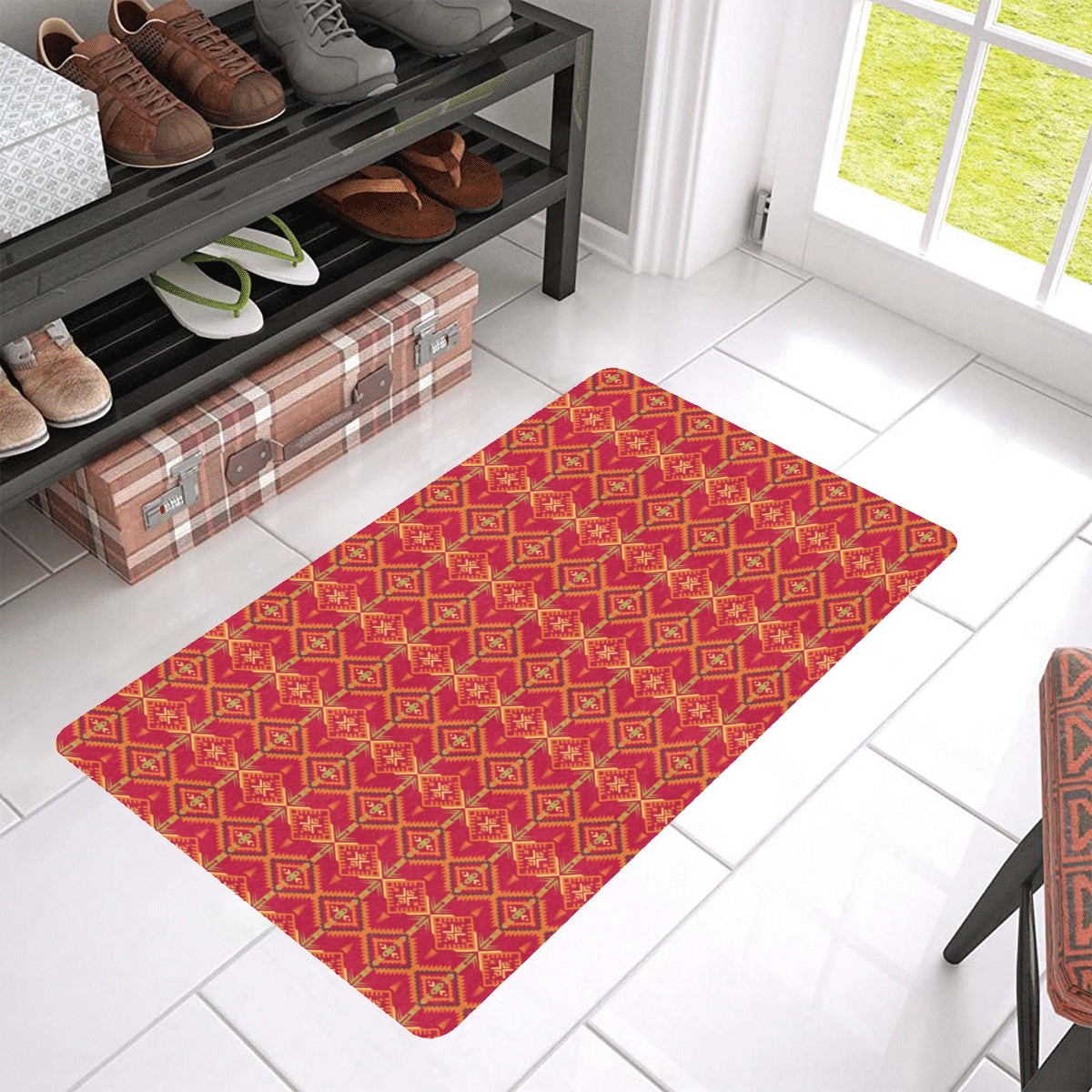 Southwest Aztec Design Themed Print Rubber Doormat