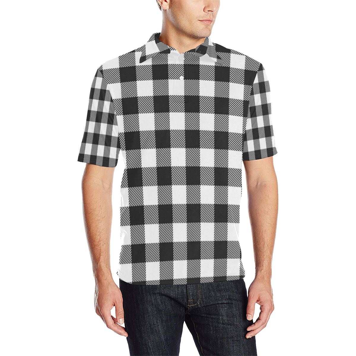 Buffalo check Black white Pattern Print Design 04 Men Polo Shirt