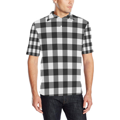 Buffalo check Black white Pattern Print Design 04 Men Polo Shirt