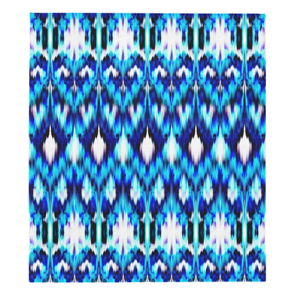 Ikat Blue Pattern Print Design 01 Premium Quilt