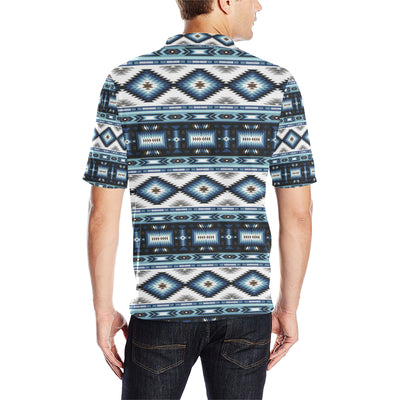 Navajo Dark Blue Print Pattern Men Polo Shirt