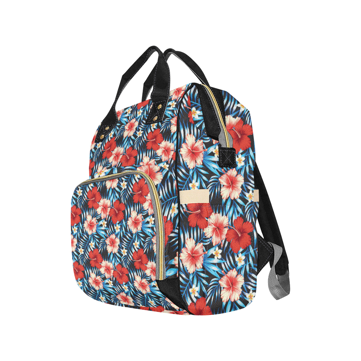 Red Hibiscus Blue Scene Diaper Bag Backpack