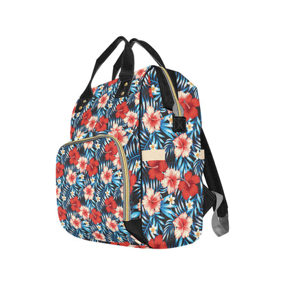 Red Hibiscus Blue Scene Diaper Bag Backpack
