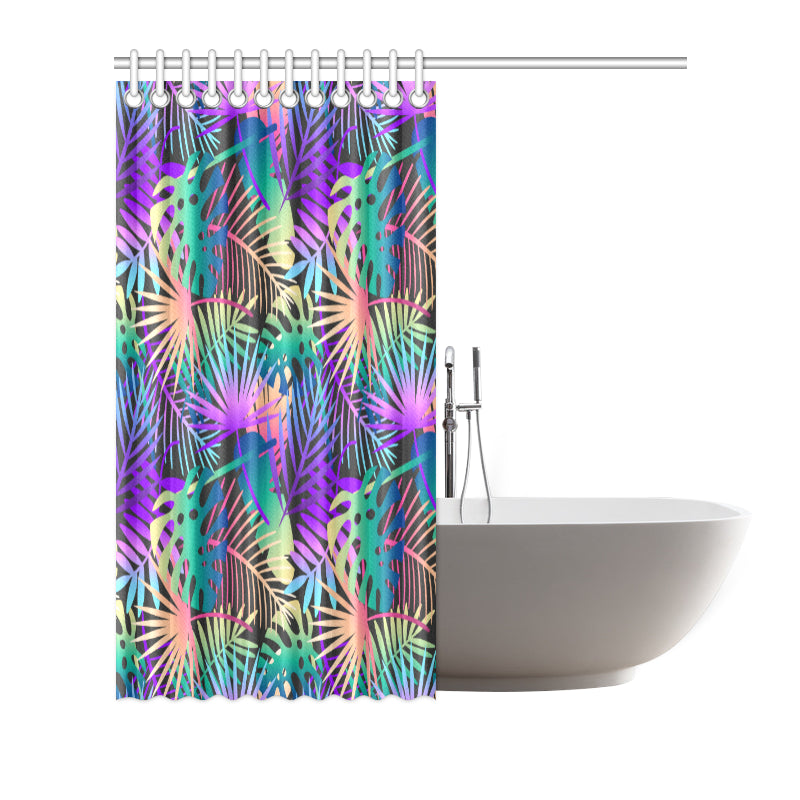 Neon Flower Tropical Palm Leaves Shower Curtain