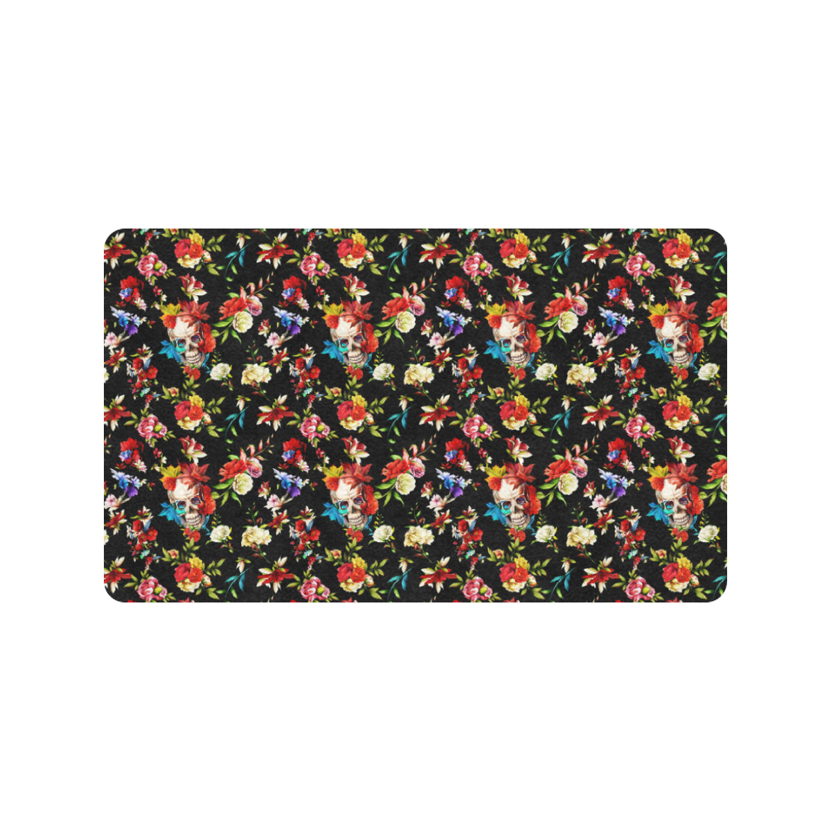 Skull Roses Flower Design Themed Print Rubber Doormat