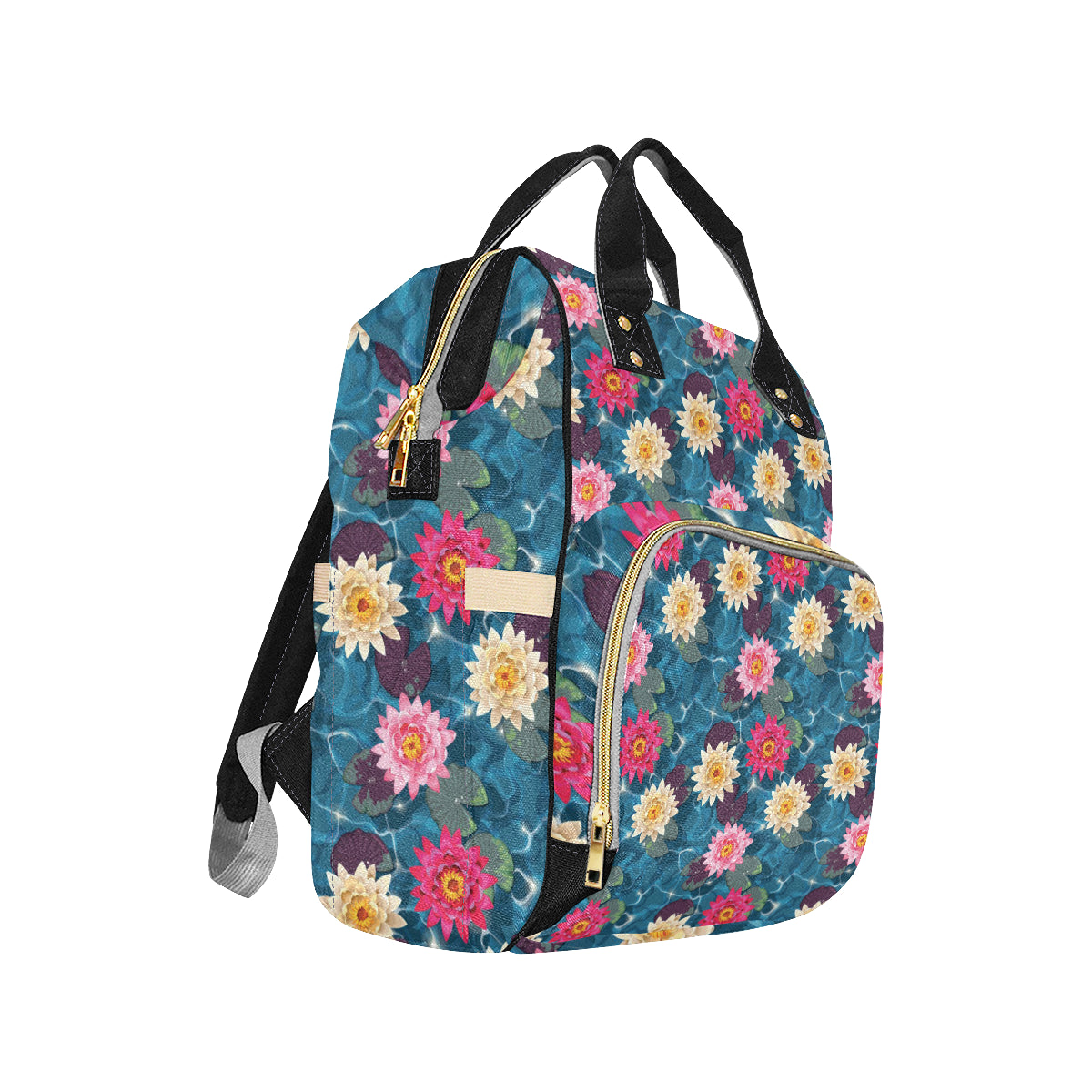 Water Lily Pattern Print Design WL05 Diaper Bag Backpack