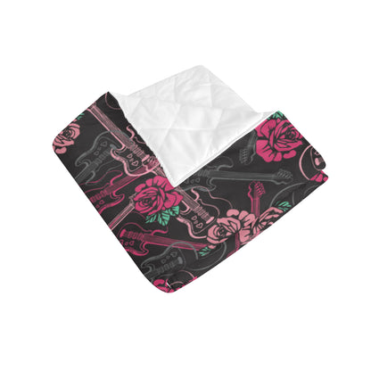 Bass Guitar Pink Rose Pattern Print Design 01 Premium Quilt