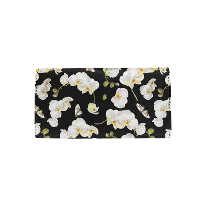 Orchid White Pattern Print Design OR011 Women's Trifold Wallet