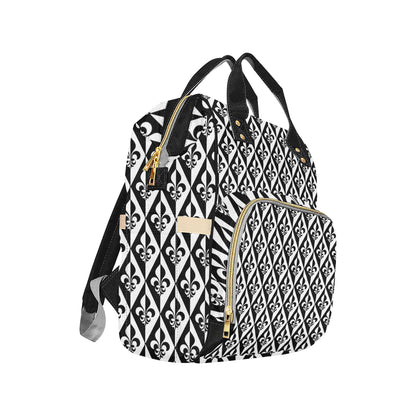Fleur De Lis Black White Pattern Print Design 02 Diaper Bag Backpack