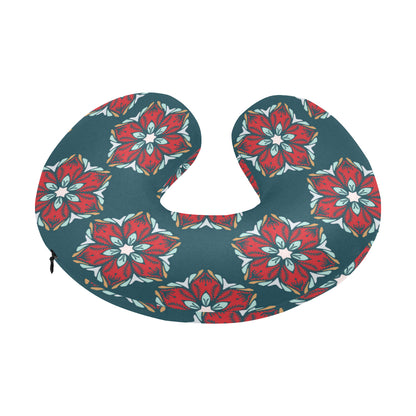 Poinsettia Pattern Print Design A03 U-Shaped Travel Neck Pillow