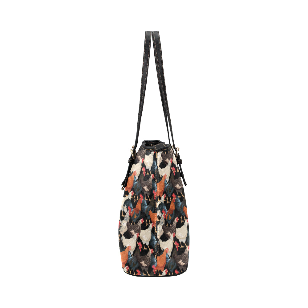 Chicken Print Pattern Leather Tote Bag