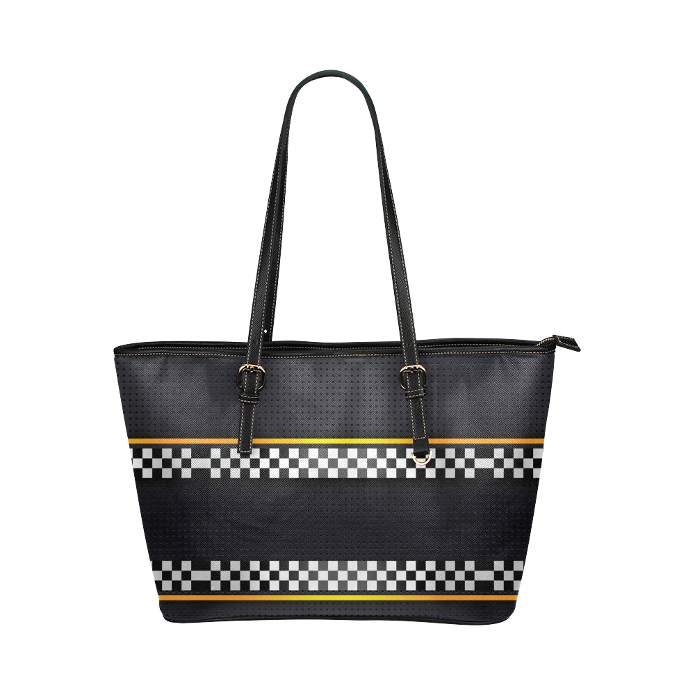 Checkered Flag Yellow Line Style Leather Tote Bag