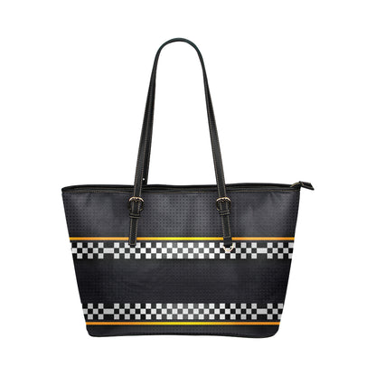 Checkered Flag Yellow Line Style Leather Tote Bag