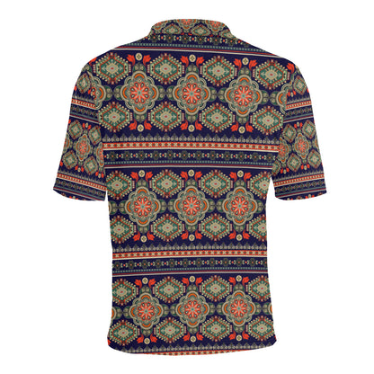 Ethnic Geometric Print Pattern Men Polo Shirt