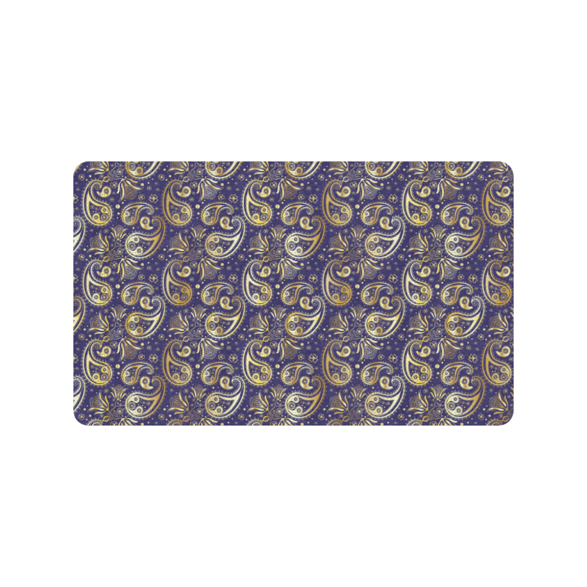 Paisley Blue Yellow Design Print Rubber Doormat