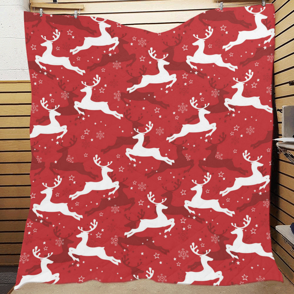 Reindeer Red Pattern Print Design 01 Premium Quilt