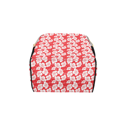 Flower Hawaiian Hibiscus Red Background Print Diaper Bag Backpack