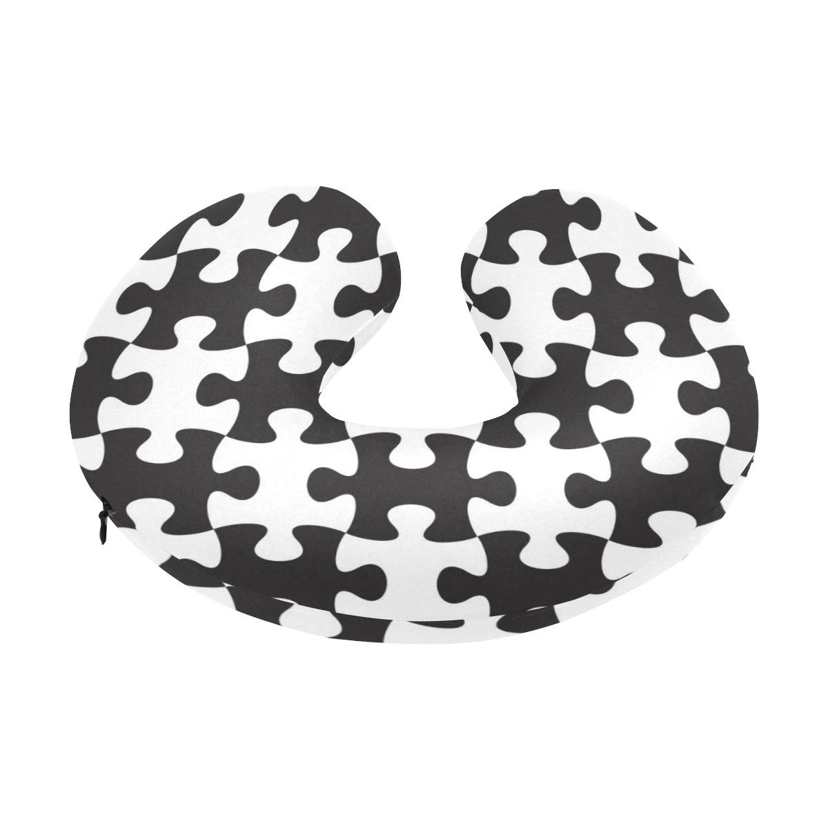Puzzle Black White Pattern Print Design A02 U-Shaped Travel Neck Pillow