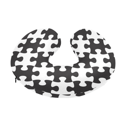 Puzzle Black White Pattern Print Design A02 U-Shaped Travel Neck Pillow