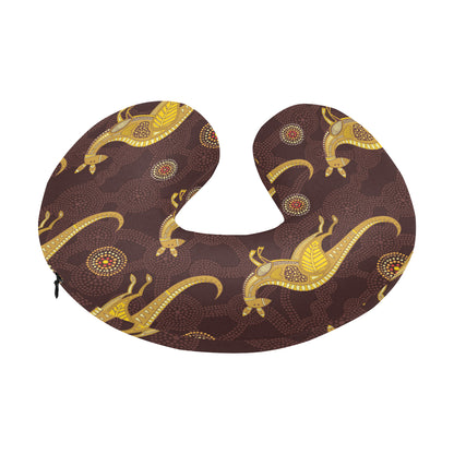 Kangaroos Aboriginal Pattern Print Design 08 U-Shaped Travel Neck Pillow