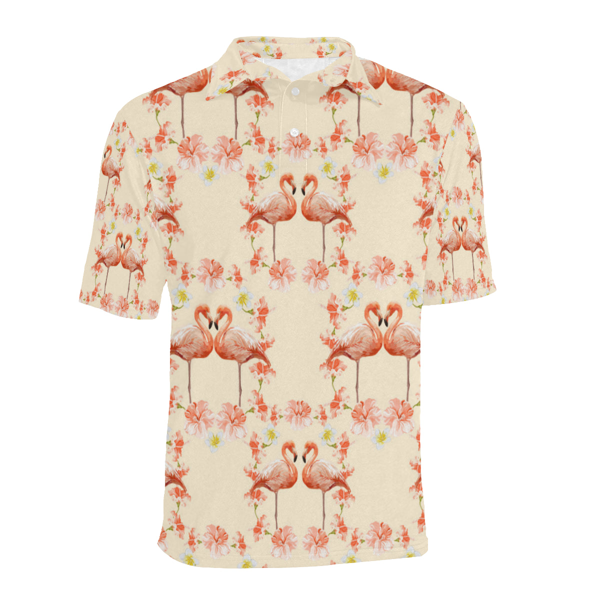 Flamingo Hibiscus Print Pattern Men Polo Shirt