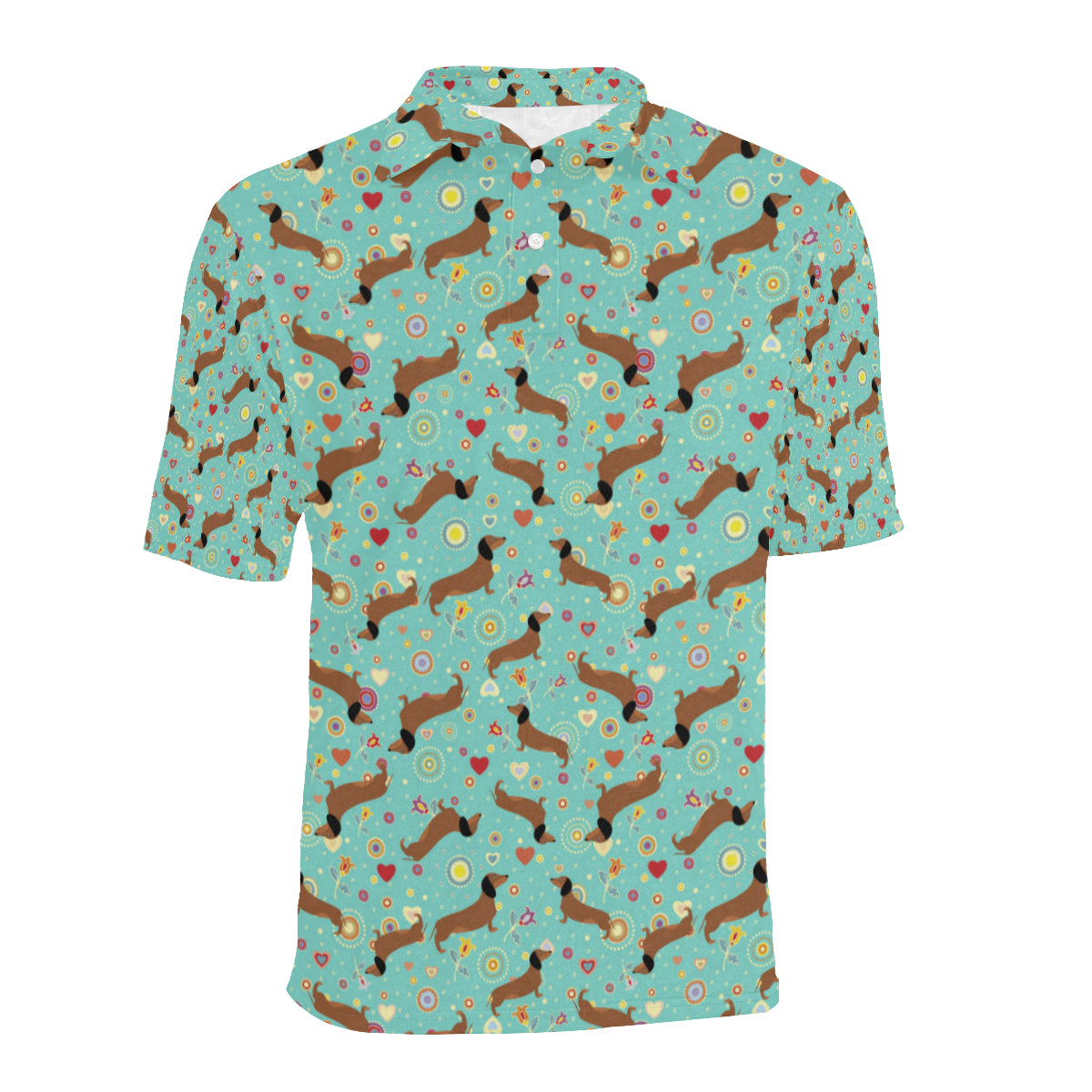 Dachshund with Floral Print Pattern Men Polo Shirt