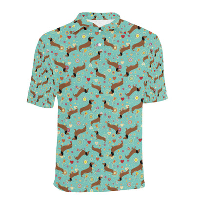 Dachshund with Floral Print Pattern Men Polo Shirt