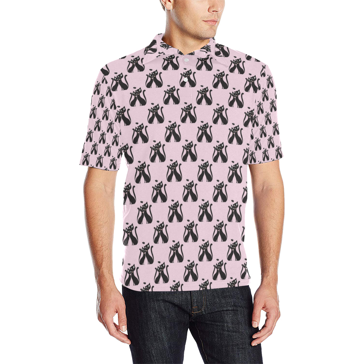 Black Cat Pattern Print Design 01 Men Polo Shirt