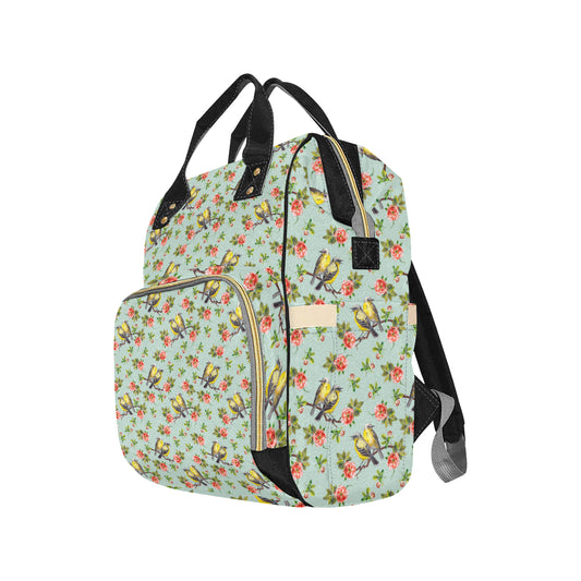 Bird with Red Flower Print Pattern Diaper Bag Backpack