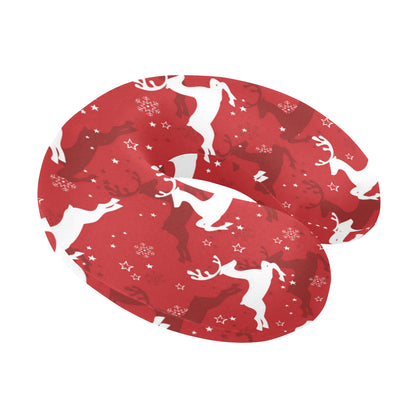 Reindeer Red Pattern Print Design 01 U-Shaped Travel Neck Pillow