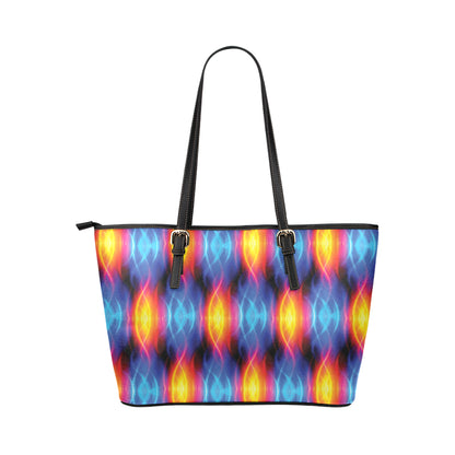 Flame Fire Blue Design Print Leather Tote Bag