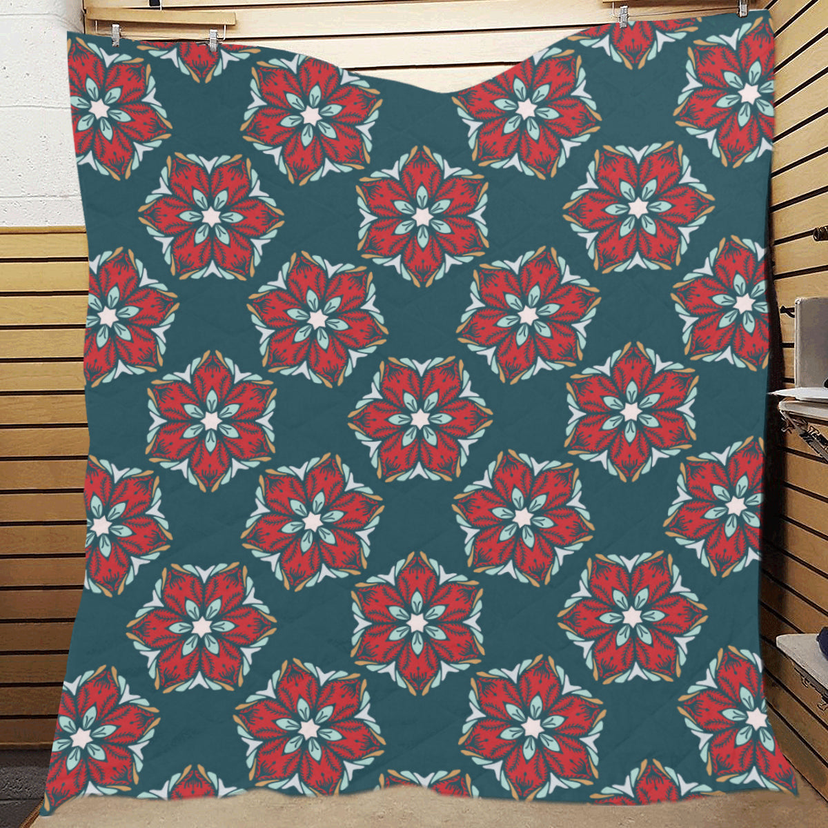 Poinsettia Pattern Print Design A03 Premium Quilt