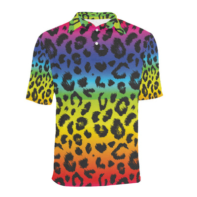 Rainbow Leopard Pattern Print Design A01 Men Polo Shirt